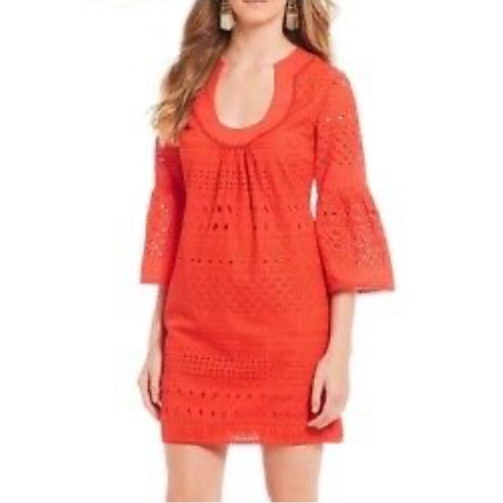 Trina Turk Poppy Red Bonita Eyelet Shift Dress Size 4